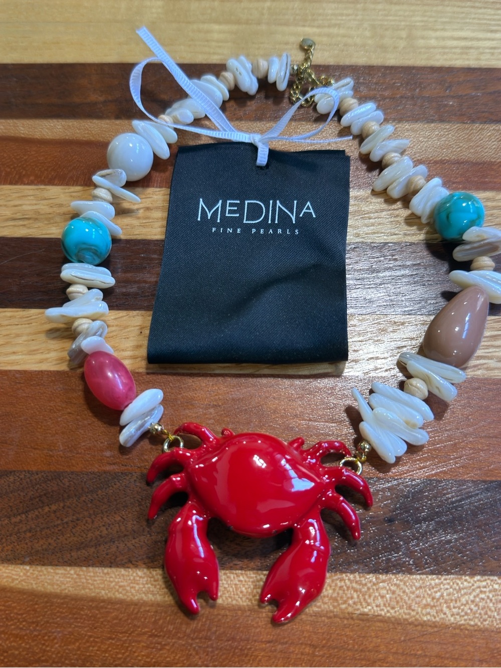 Medina Red Crab Statement Necklace with Shell Bead Accents